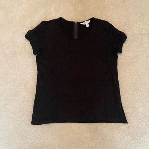 Womens Large Petite Black Patterned Top